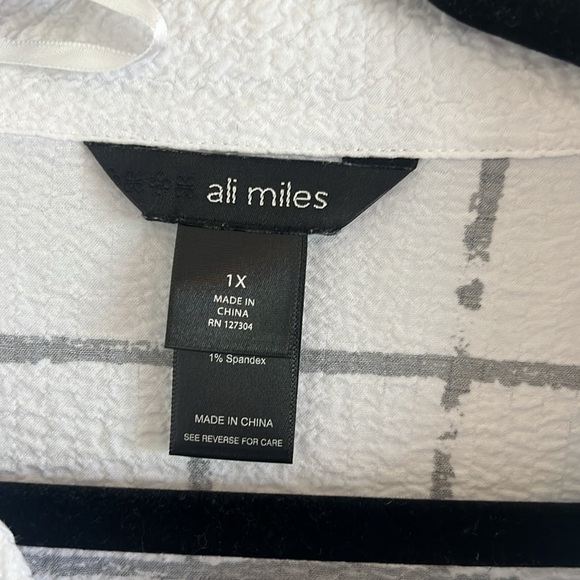 Ali Miles Blouse Tunic 1X Wire Collar Crinkle Art To Wear Lagenlook Checked - Picture 5 of 8